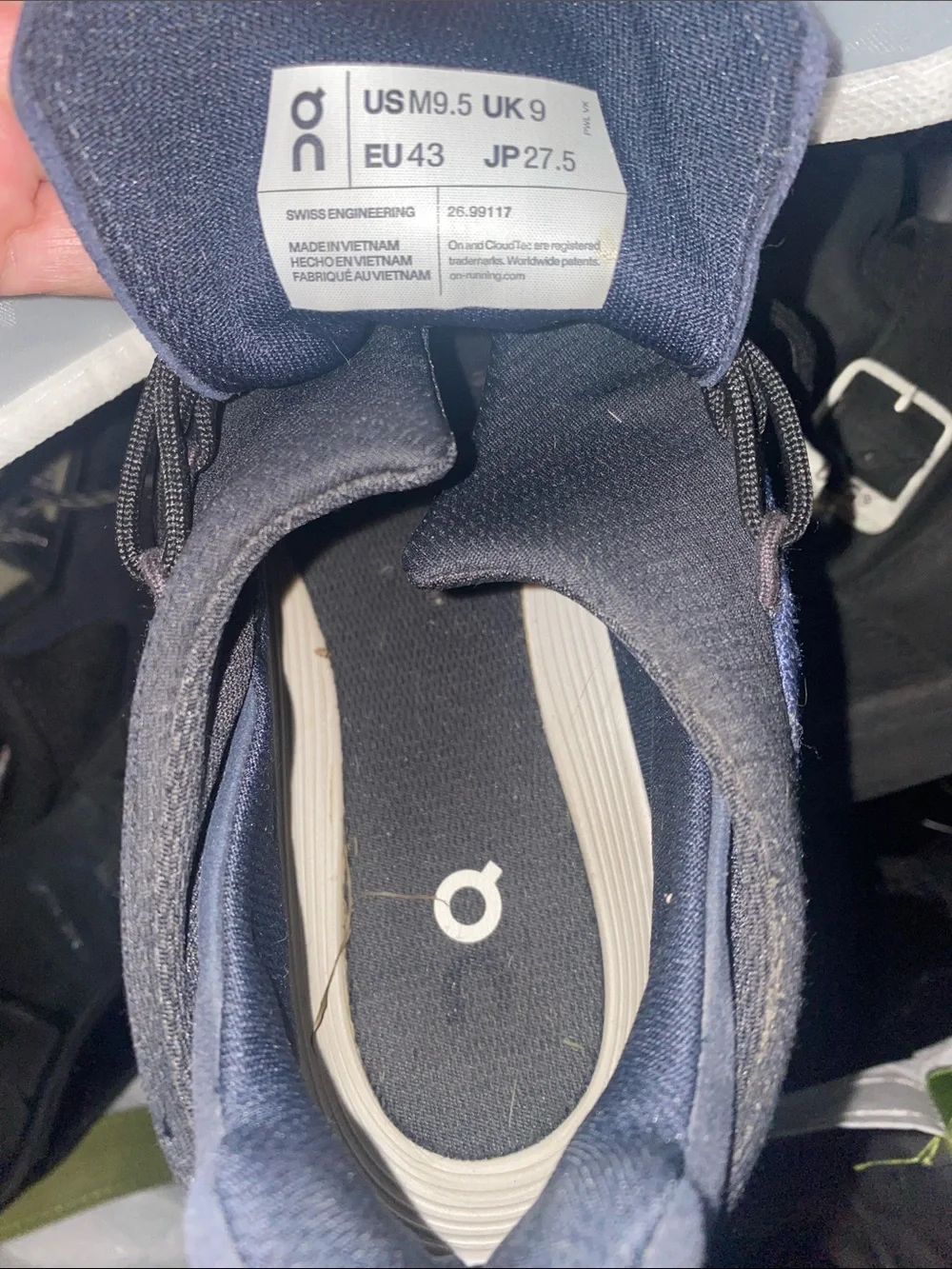 On Running 9.5 Navy and White Men’s Athletic Sneakers